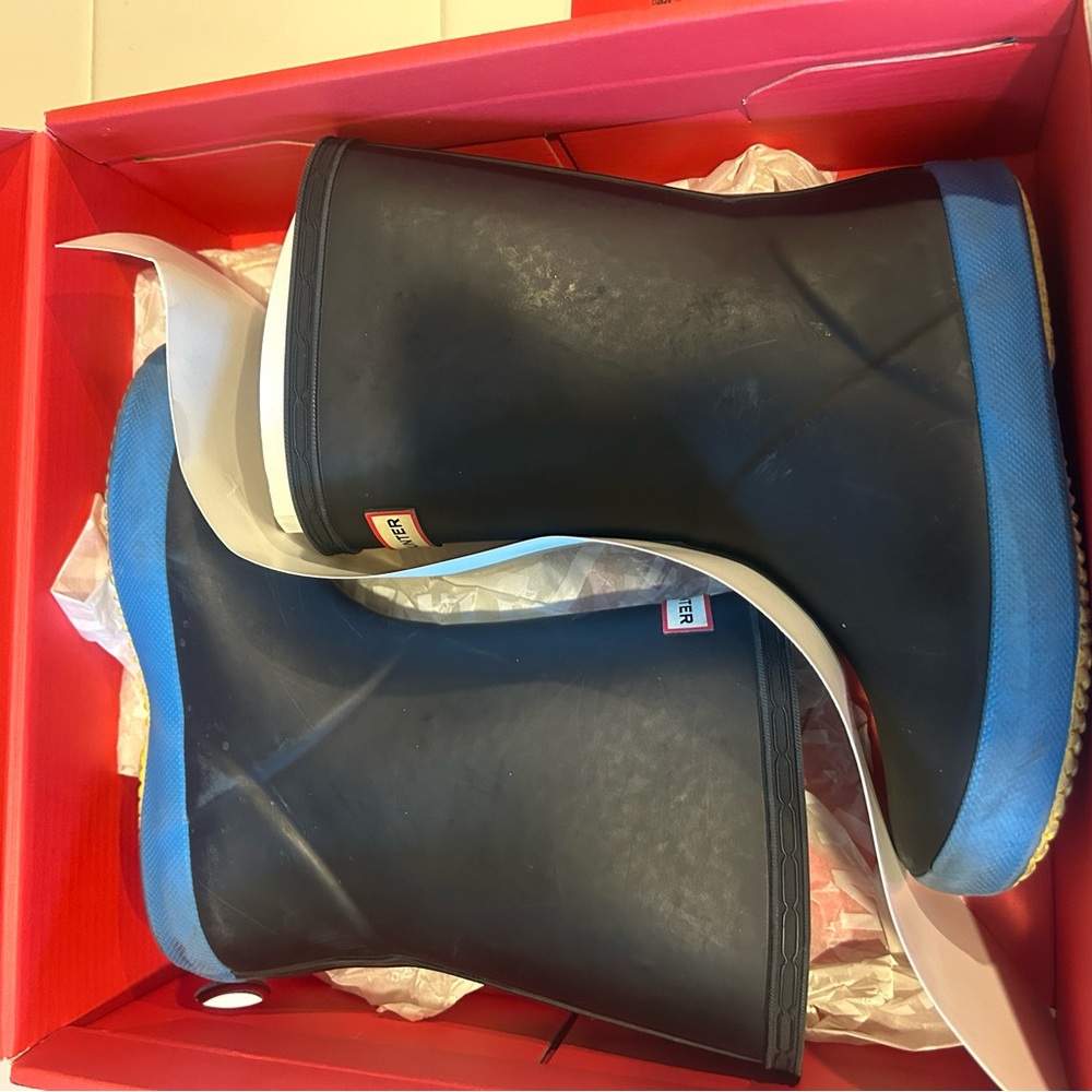 Hunter Dark Blue and Red Rain Boots